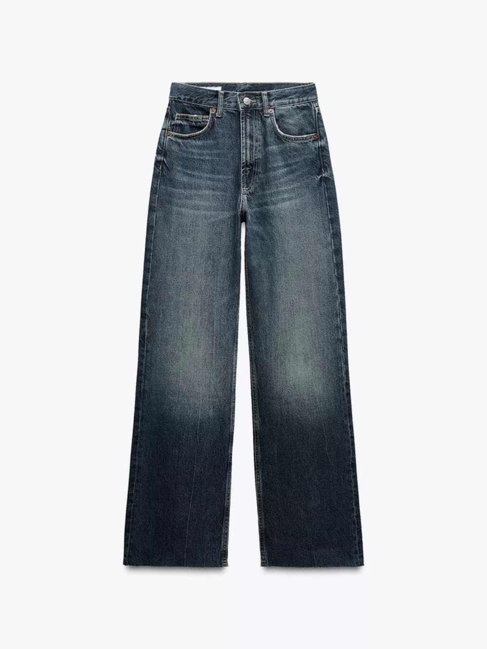 Zara Full Length TRF High Rise Wide Leg Jeans in Indigo